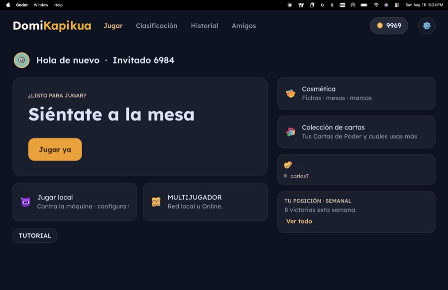 Menú principal de Domikapikua